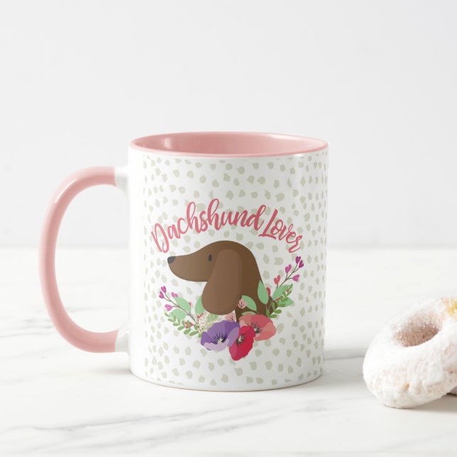 Taza Ilustracion lindo floral de Doxie del amante del (Con donut)