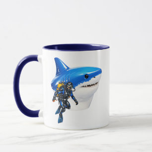 Taza Ilustración masiva de tiburón océano gigante brill
