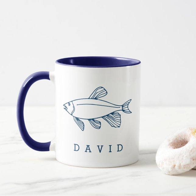 Taza Ilustracion mínimo de peces azules - Náutico Perso (Con donut)