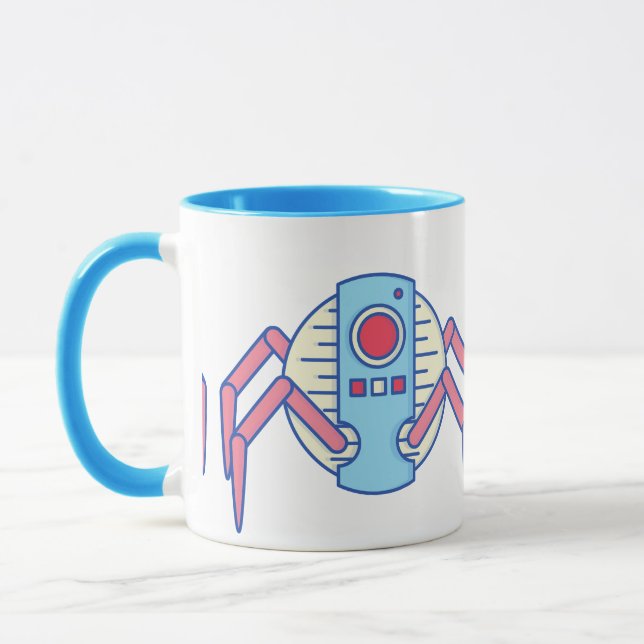 Taza Ilustracion retro Blue Robot Spider Walker (Izquierda)