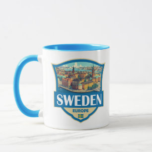 Taza Ilustración retro de Suecia Badge