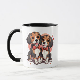 Taza Ilustracion romántico beagle pipa amor