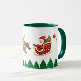 Taza Ilustracion Santa Claus montando renos Mug