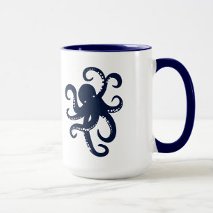 Taza Ilustracion simple del pulpo azul
