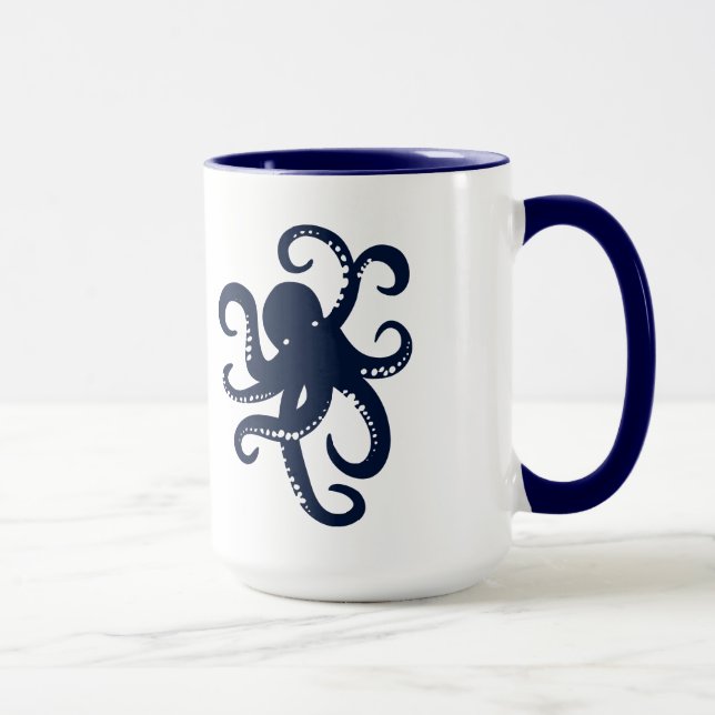 Taza Ilustracion simple del pulpo azul (Derecha)