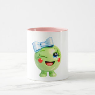 Taza Ilustración sonriente verde linda