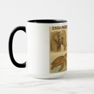 Taza Ilustracion vintage de especies en peligro de exti