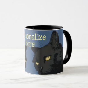 Taza Ilustración vintage de gato negro sarcástico y esp
