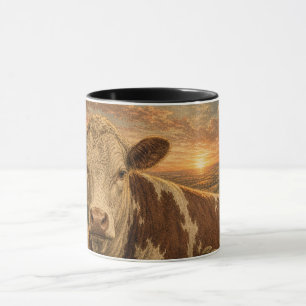 Taza Ilustración Vintage de Vaca de las Tierras Altas a