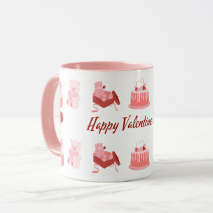 Taza Ilustrativo rosa Feliz Día de San Valentín clásico