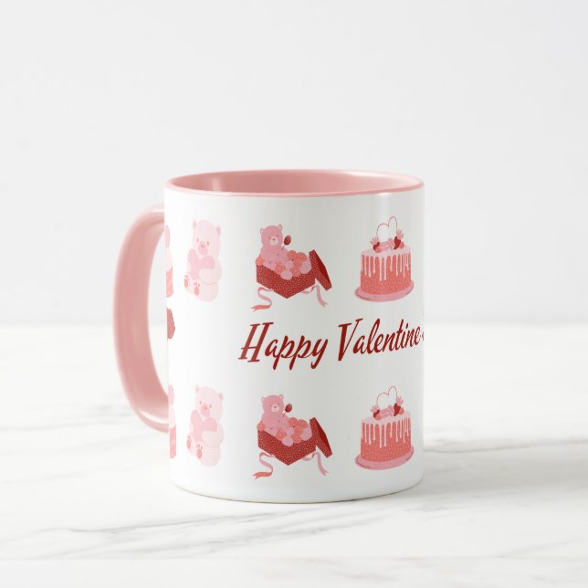Taza Ilustrativo rosa Feliz Día de San Valentín clásico (Anverso izquierdo)