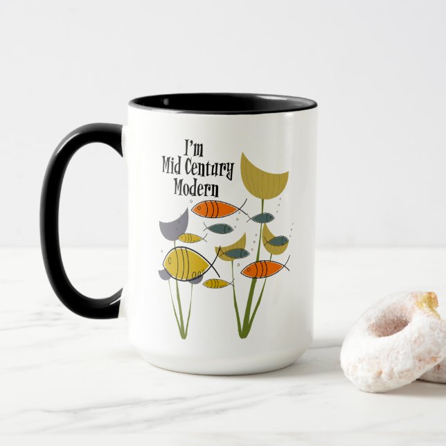 Taza I'm Mid Century Modern Retro Fish Swimming Plants (Con donut)