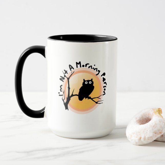 Taza I'm Not A Morning Person funny owl quote (Con donut)