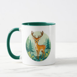 Taza Image d'un cerf parmi les sapins.