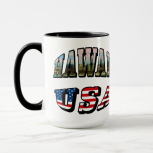 Taza Imagen de Hawaii y texto de bandera de Estados Uni