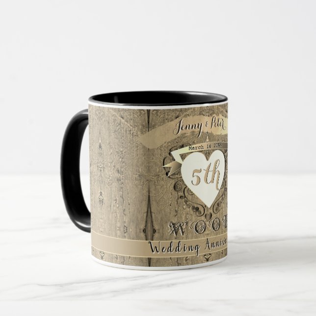 Taza Imagen de "Madera" para Aniversario de Bodas númer (Anverso izquierdo)