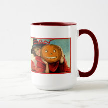 Imagen vintage de Halloween Chica joven y calabaza
