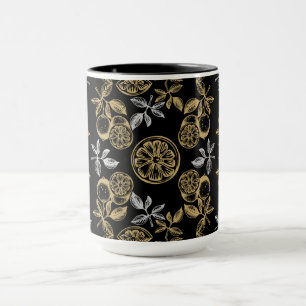 Taza Impresión Botánica Vintage De Oro Y Plata