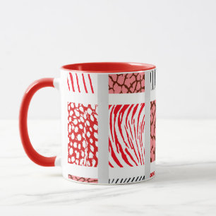 Taza Impresión de animales mixtos blancos y rojos