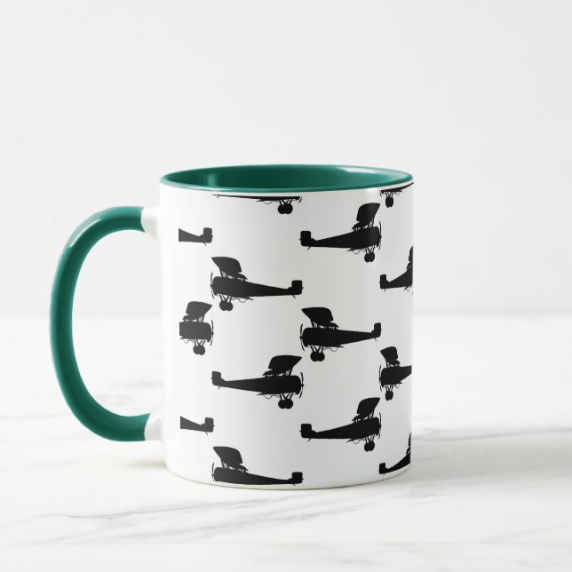 Taza Impresión de avión antiguo de siluetas antiaéreas (Izquierda)
