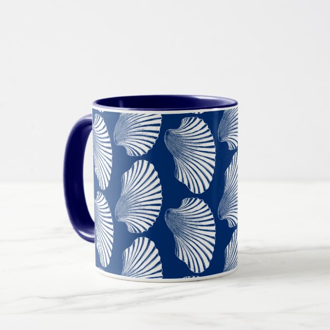 Taza Impresión de bloques de conchas de vieira, azul co (Anverso izquierdo)