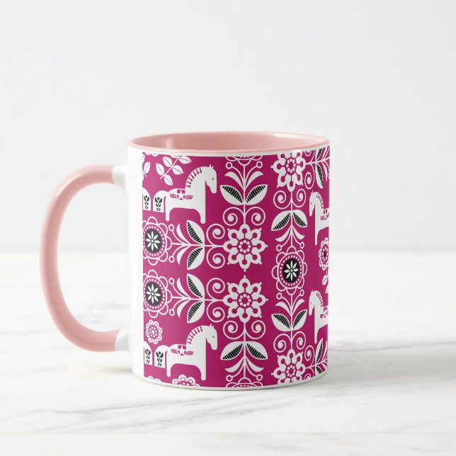 Taza Impresión de caballo sueco Dala rosa (Izquierda)