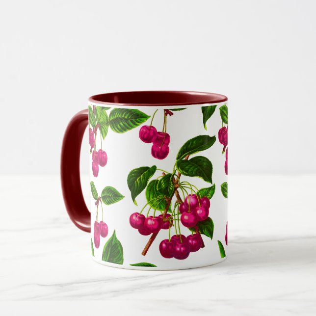 Taza Impresión de cerezas rosas de la fucsia botánica v (Anverso izquierdo)