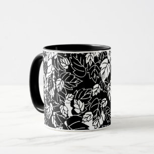 Taza Impresión de hojas japonesas, negro y blanco