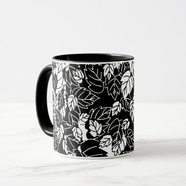 Taza Impresión de hojas japonesas, negro y blanco (Anverso izquierdo)