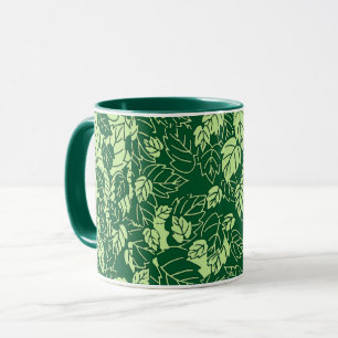 Taza Impresión de hojas japonesas, verde esmeralda y li