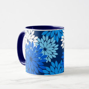 Taza Impresión de kimono floral moderna, azul, acuático