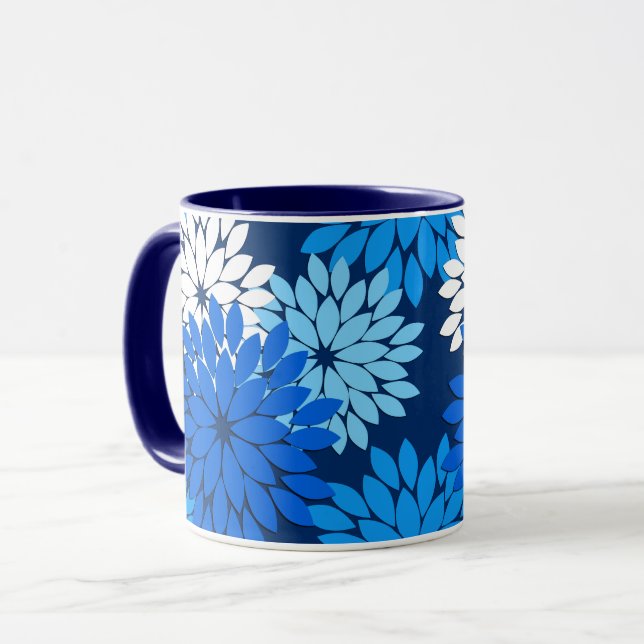 Taza Impresión de kimono floral moderna, azul, acuático (Anverso izquierdo)