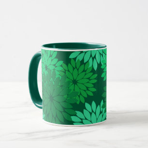 Taza Impresión de kimono floral moderna, verde esmerald