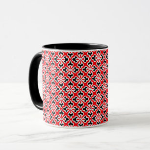 Taza Impresión de kimono floral, rojo, negro y blanco