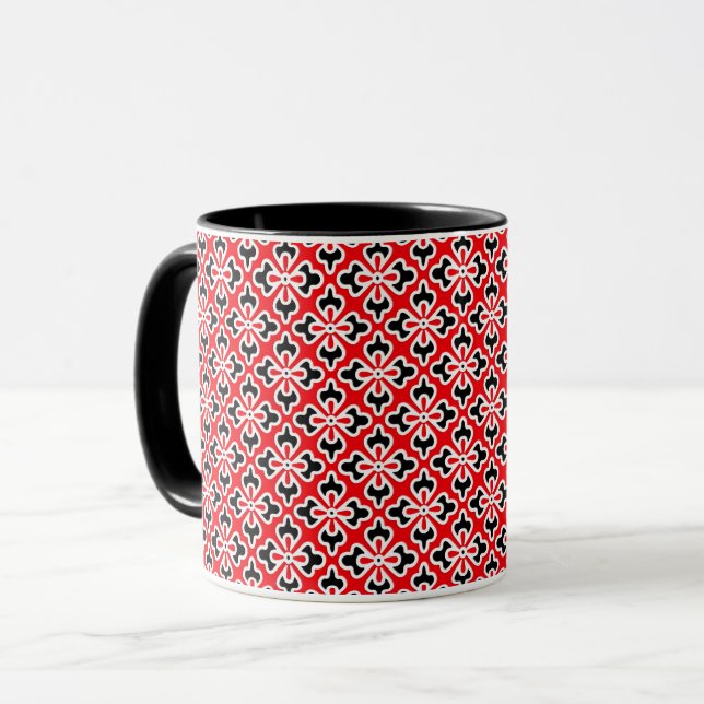 Taza Impresión de kimono floral, rojo, negro y blanco (Anverso izquierdo)