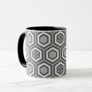 Taza Impresión de Kimono Hexagonal, gris / gris y blanc
