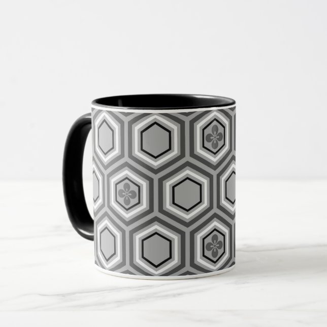 Taza Impresión de Kimono Hexagonal, gris / gris y blanc (Anverso izquierdo)