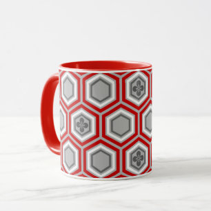 Taza Impresión de Kimono Hexagonal, rojo y gris / gris
