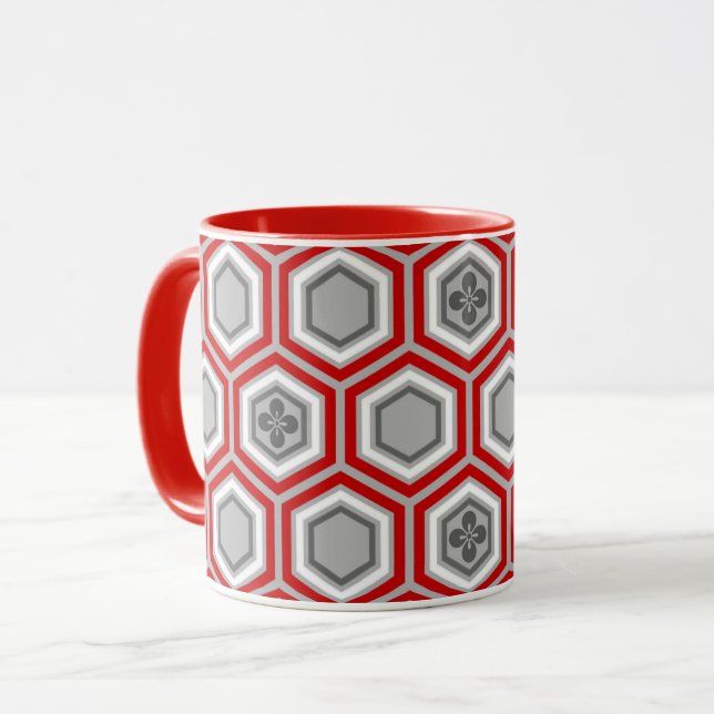 Taza Impresión de Kimono Hexagonal, rojo y gris / gris (Anverso izquierdo)