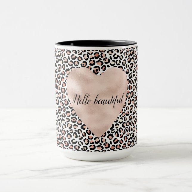 Taza Impresión de leopardo blanco rosado de Rubor      (Centro)