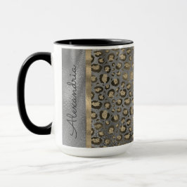 Taza Impresión de leopardo de Purpurina de oro en gris
