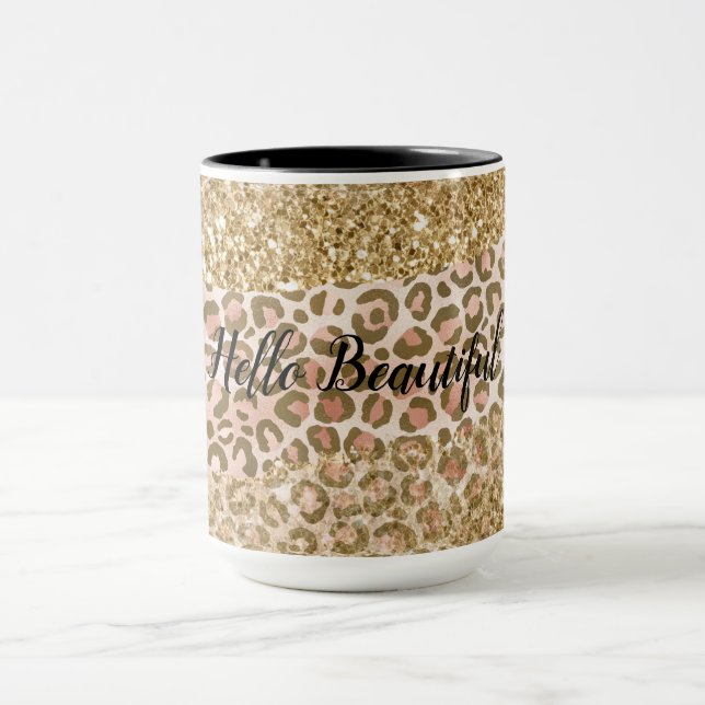 Taza Impresión de leopardo del Purpurina Girly Gold Pea (Centro)