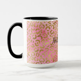Taza Impresión de leopardo dorado color de agua rosa   