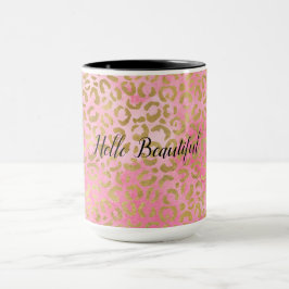 Taza Impresión de leopardo dorado color de agua rosa