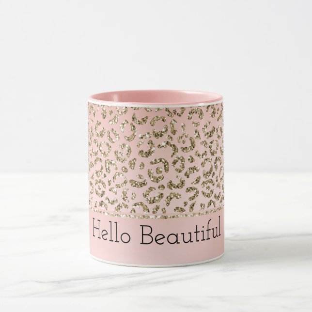 Taza Impresión de leopardo dorado Purpurina rosado Rubo (Centro)