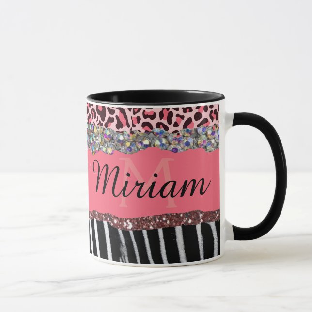 Taza Impresión de leopardo exótico Purpurina rosa súper (Derecha)