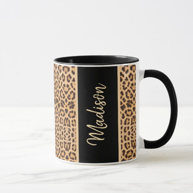 Taza Impresión de leopardo moderno - negro personalizad (Derecha)