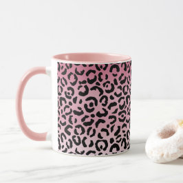 Taza Impresión de leopardo negro rosa de color ocre