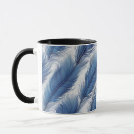 Taza Impresión de patrones de plumas azules