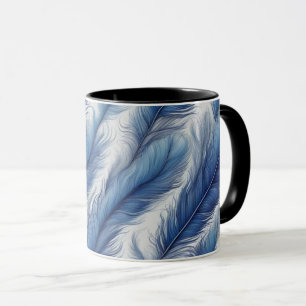 Taza Impresión de patrones de plumas azules